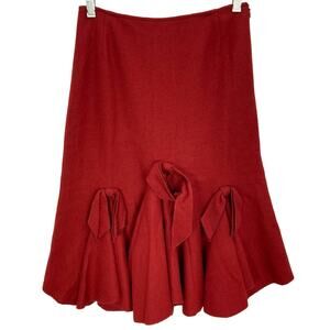 Jon by Teri‎ Jon Wool Trumpet Skirt 2 Red Flannel Fluted Bow